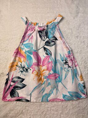 C&C California 100% Linen Floral Sleeveless Tank Top Women's Small Tropical Prin